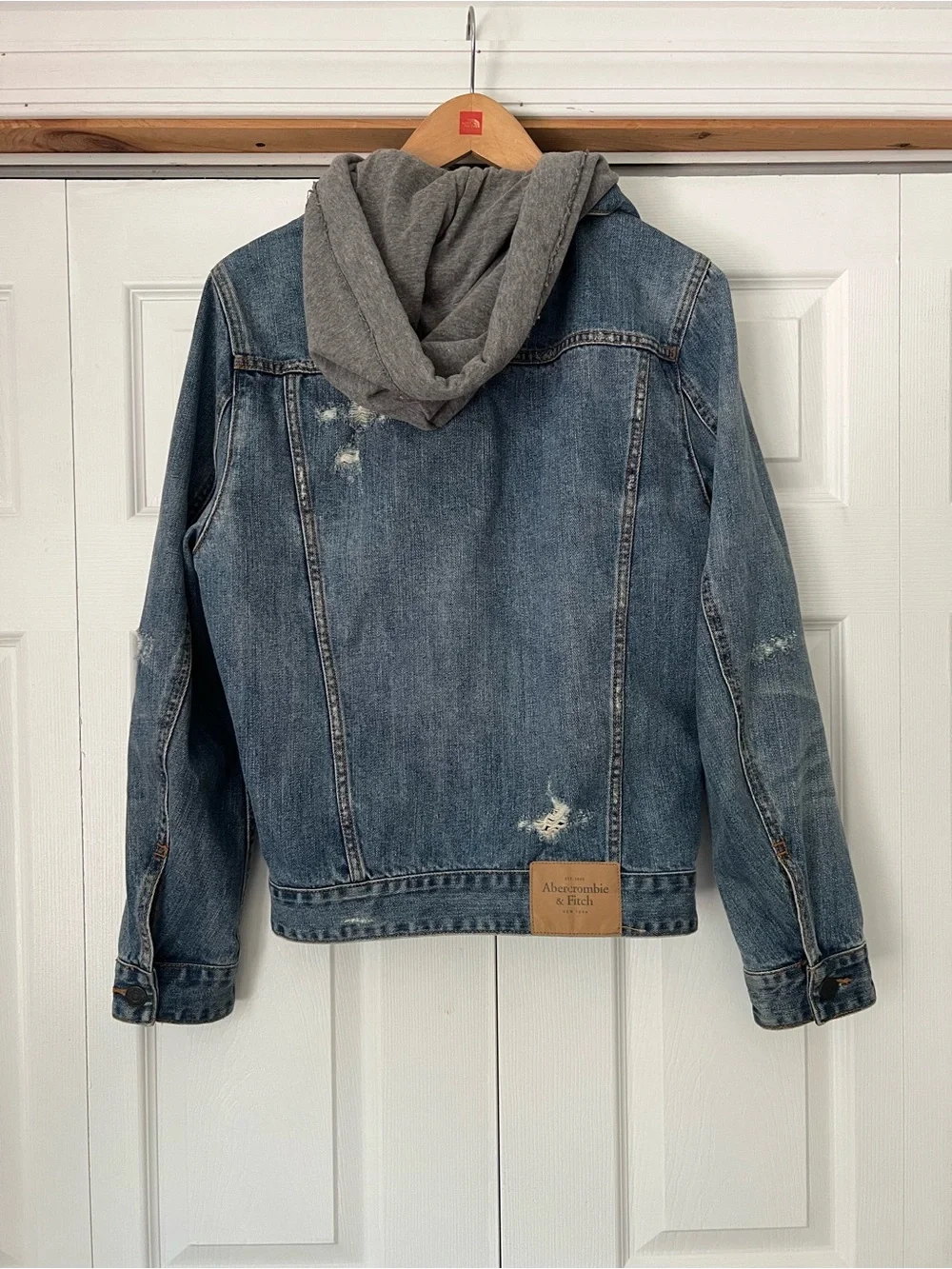 Abercrombie & Fitch Blue Denim Jacket with Gray Hood